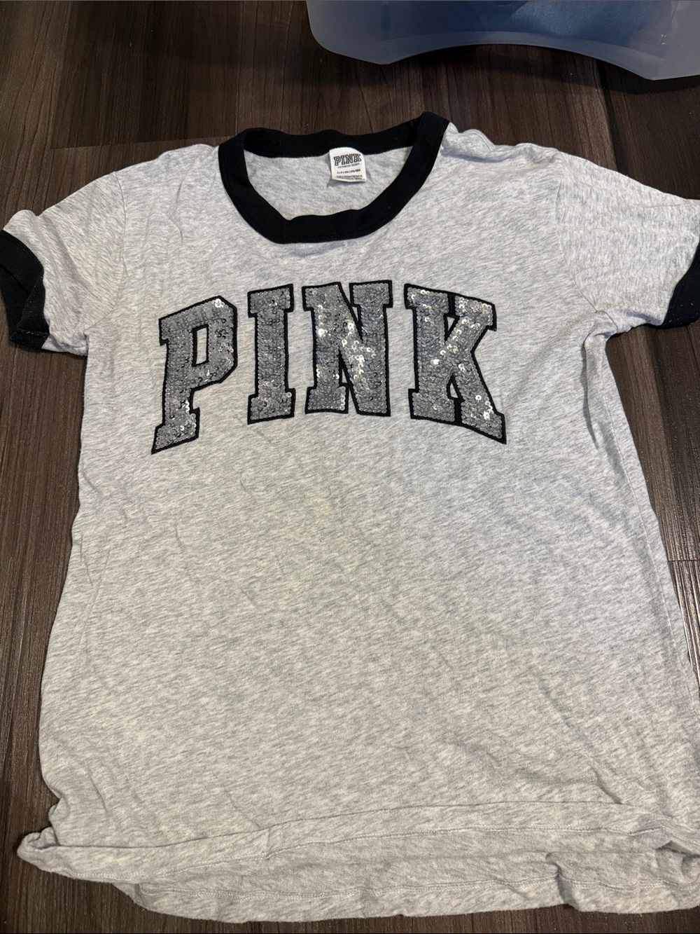 PINK Victoria's Secret Gray  Tee with Black Trim